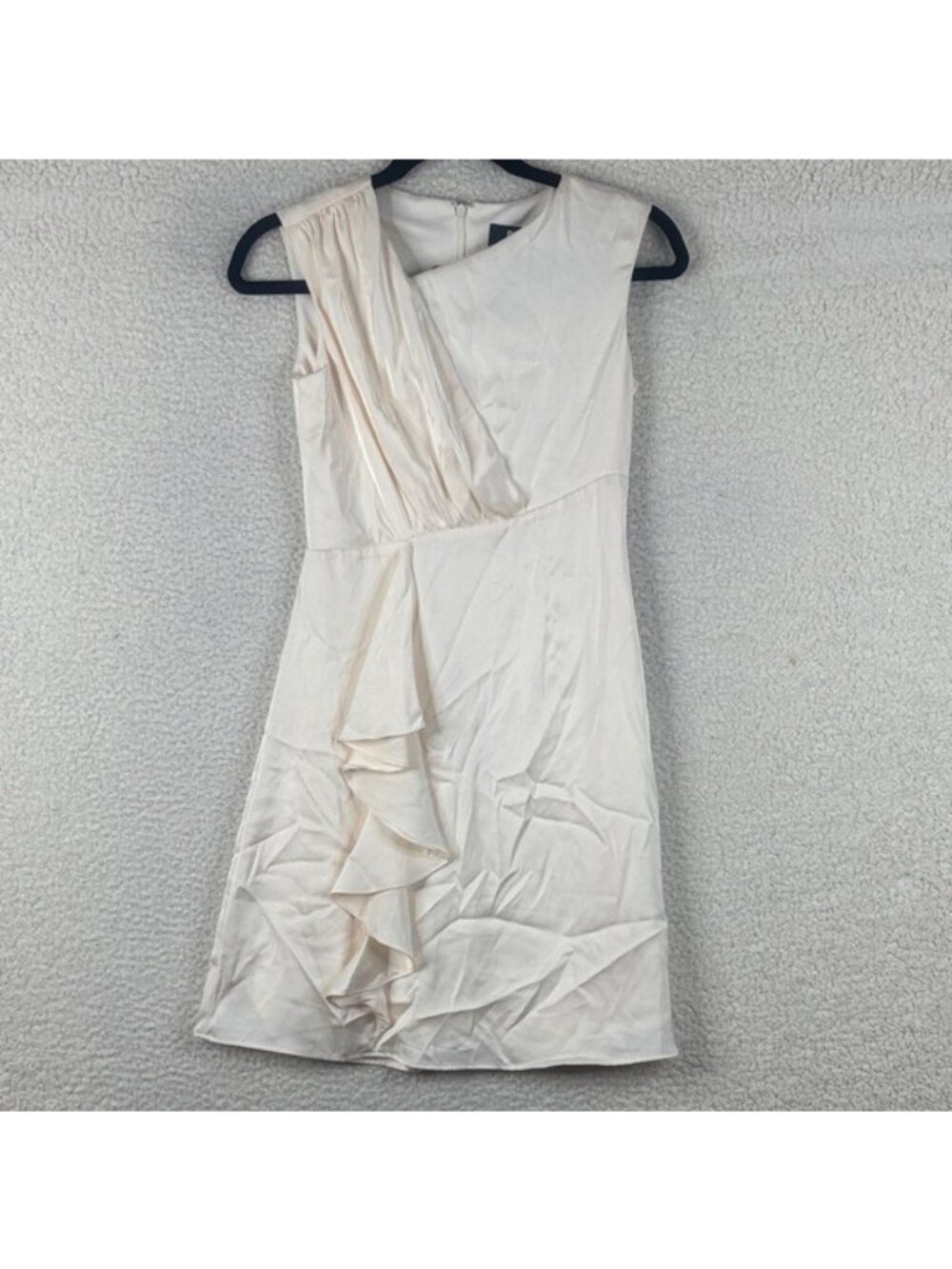 NWT DKNY Womens Cream Asymmetric Pleated Bodice Ruffle Dress Petite Size 0P - Picture 2 of 16